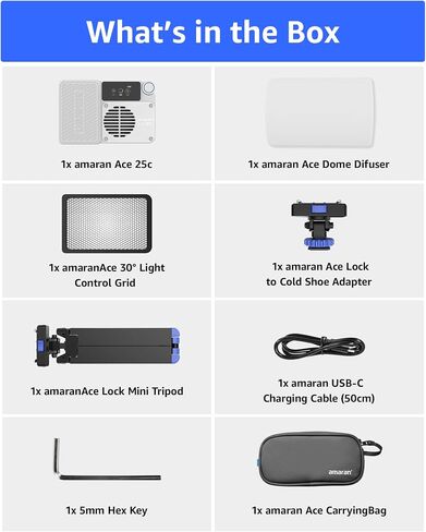amaran Ace 25c Kit RGB Pocket LED Light,Boost Mode to 32W Mini On Camera Video Light,2300K~10000K Support Magnetic Attraction and App Control with Carrying Case,Mini Tripod,Grid (White) in Kuwait