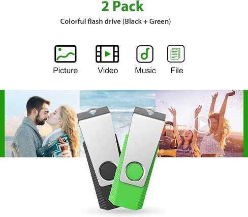 محرك أقراص فلاش Aiibe سعة 64 جيجابايت، 2 حزمة محرك فلاش USB سعة 64 جيجابايت، محرك إبهام، محرك أقراص مضغوطة، USB 2.0، محرك أقراص USB مع سلسلة مفاتيح (64 جيجا، لونان: أسود وأخضر) in Kuwait