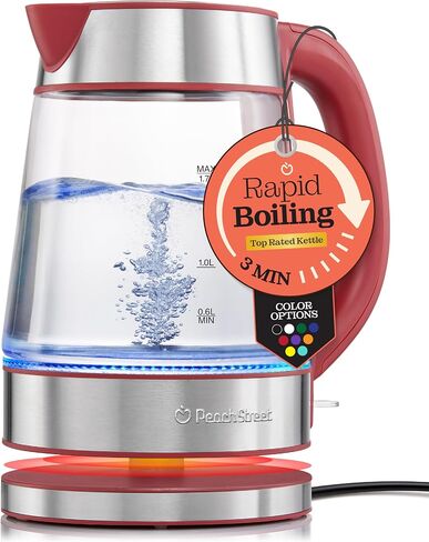 Speed-Boil Water Electric Kettle, 1.7L 1500W, Coffee & Tea Kettle Borosilicate Glass, Wide Opening, Auto Shut-Off, Cool Touch Handle, LED Light. 360° Rotation, Boil Dry Protection in Saudi Arabia