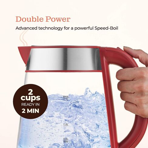 Speed-Boil Water Electric Kettle, 1.7L 1500W, Coffee & Tea Kettle Borosilicate Glass, Wide Opening, Auto Shut-Off, Cool Touch Handle, LED Light. 360° Rotation, Boil Dry Protection in Saudi Arabia