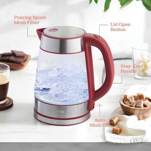Speed-Boil Water Electric Kettle, 1.7L 1500W, Coffee & Tea Kettle Borosilicate Glass, Wide Opening, Auto Shut-Off, Cool Touch Handle, LED Light. 360° Rotation, Boil Dry Protection in Saudi Arabia