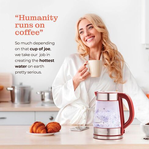 Speed-Boil Water Electric Kettle, 1.7L 1500W, Coffee & Tea Kettle Borosilicate Glass, Wide Opening, Auto Shut-Off, Cool Touch Handle, LED Light. 360° Rotation, Boil Dry Protection in Saudi Arabia