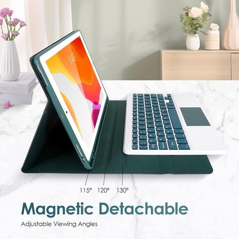 حافظة لوحة مفاتيح LAMA لاسلكية مع ماوس لجهاز iPad 10.2 بوصة الجيل التاسع والثامن والسابع، لوحة مفاتيح بلوتوث قابلة للفصل مع حامل قلم لجهاز iPad 10.2 بوصة/iPad Air 10.5 بوصة (الجيل الثالث)/iPad Pro 10.5 بوصة، أخضر داكن in Kuwait