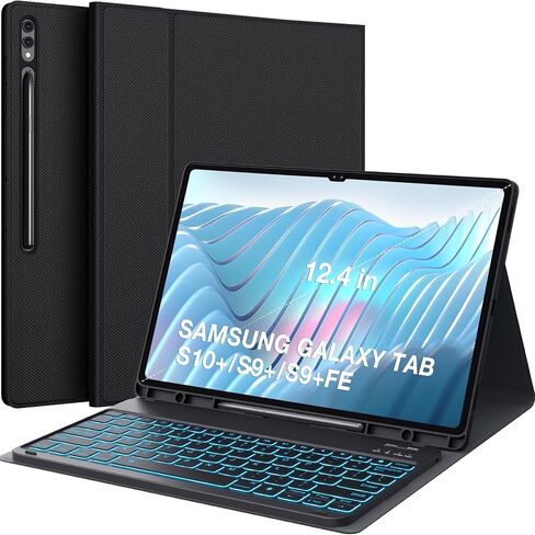 CHESONA Keyboard Case for Samsung Galaxy Tab S10+/S9 FE+/S9+ 12.4, 7-Color Backlit Keyboard with S Pen Holder, Magnetic Detachable Wireless Keyboard & Slim Cover for S9 Plus/S9 FE Plus 2023, Black in Saudi Arabia