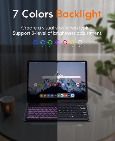 CHESONA Keyboard Case for Samsung Galaxy Tab S10+/S9 FE+/S9+ 12.4, 7-Color Backlit Keyboard with S Pen Holder, Magnetic Detachable Wireless Keyboard & Slim Cover for S9 Plus/S9 FE Plus 2023, Black in Saudi Arabia