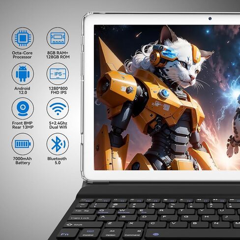 2024 Tablet 10.1 Inch 2 in 1 Android Tablet with keyboard Octa-Core 8(4+4 Virtual)+128GB Storage 1TB Expandable, 13+8MP Camera, Newest Tablets PC with Case Mouse Stylus Support 5G WiFi, IPS FHD Screen in Saudi Arabia