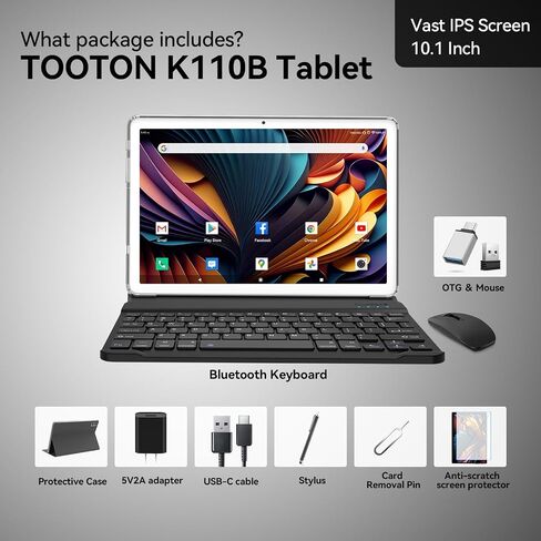 2024 Tablet 10.1 Inch 2 in 1 Android Tablet with keyboard Octa-Core 8(4+4 Virtual)+128GB Storage 1TB Expandable, 13+8MP Camera, Newest Tablets PC with Case Mouse Stylus Support 5G WiFi, IPS FHD Screen in Saudi Arabia