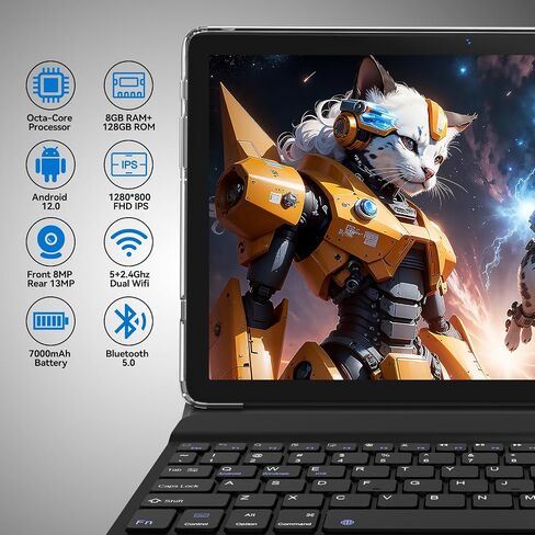 2024 Tablet 10.1 Inch 2 in 1 Android Tablet with keyboard Octa-Core 8(4+4 Virtual)+128GB Storage 1TB Expandable, 13+8MP Camera, Newest Tablets PC with Case Mouse Stylus Support 5G WiFi, IPS FHD Screen in Saudi Arabia