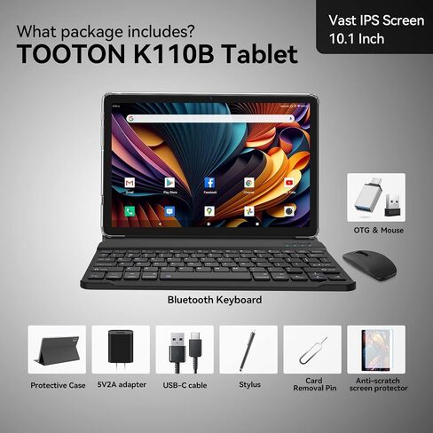2024 Tablet 10.1 Inch 2 in 1 Android Tablet with keyboard Octa-Core 8(4+4 Virtual)+128GB Storage 1TB Expandable, 13+8MP Camera, Newest Tablets PC with Case Mouse Stylus Support 5G WiFi, IPS FHD Screen in Saudi Arabia