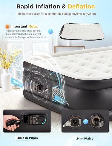 Full Air Mattress with Built-in Pump and Cord, 18" Raised Blow Up Inflatable Mattress for Camping, Guests and Home, 2 Min Self-Inflation/Deflation, Foldable Air Bed with Storage Bag, 600 lbs Max in Saudi Arabia