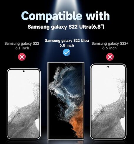 عبوة من قطعتين من MAGIC JOHN لهاتف Samsung Galaxy S22 Ultra واقي شاشة [فيلم سيراميك] ليس زجاجيًا 6.8 بوصة، [متوافق مع بصمة الإصبع بنسبة 100%] صينية سهلة التركيب، منحني ثلاثي الأبعاد، خالي من الفقاعات، شفاف عالي الدقة، حافظة in Kuwait