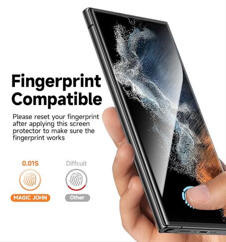 عبوة من قطعتين من MAGIC JOHN لهاتف Samsung Galaxy S22 Ultra واقي شاشة [فيلم سيراميك] ليس زجاجيًا 6.8 بوصة، [متوافق مع بصمة الإصبع بنسبة 100%] صينية سهلة التركيب، منحني ثلاثي الأبعاد، خالي من الفقاعات، شفاف عالي الدقة، حافظة in Kuwait