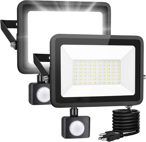 LHOTSE 2 حزمة 50W LED ضوء الفيضانات في الهواء الطلق، 7000 لومن LED ضوء العمل مع مستشعر الحركة والمكونات، IP65 الأضواء الكاشفة للماء في الهواء الطلق، 6500K ضوء النهار الأبيض السوبر مشرق ضوء الأمن لفناء الحديقة in Kuwait
