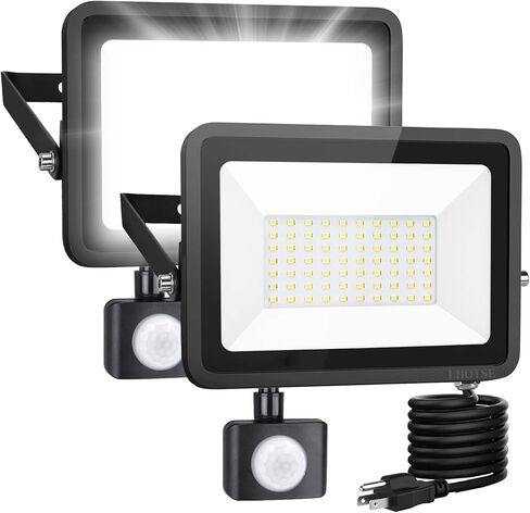 LHOTSE 2 Pack 50W LED Flood Light Outdoor,7000 lumens LED Work Light with Motion Sensor and Plug,IP65 Waterproof Outdoor Floodlights,6500K Daylight White Super Bright Security Light for Garden Patio in Saudi Arabia