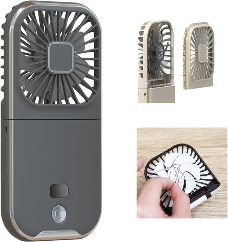 Portable Fan, Neck Strap, Handheld Fan, Portable Charger, Phone Stand, Rechargeable, 3,000 mAh, USB, Type-C, Quiet, 3 Levels of Speed, Small, Desk Fan, Compact, Removable grille (Shade Gray) in Saudi Arabia