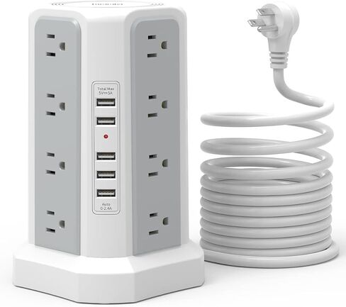 Surge Protector Power Strip with PD20W USB C,13A Thicker Extension Cord with Multiple Outlets 6FT Fararaka Tower Power Strip with USB Ports 2A2C,16AC,Office Supplies Dorm Essentials in Saudi Arabia