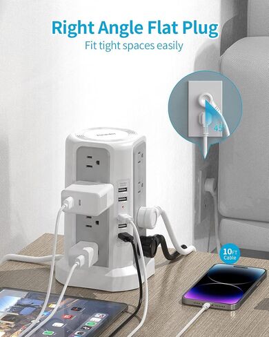 Surge Protector Power Strip with PD20W USB C,13A Thicker Extension Cord with Multiple Outlets 6FT Fararaka Tower Power Strip with USB Ports 2A2C,16AC,Office Supplies Dorm Essentials in Saudi Arabia