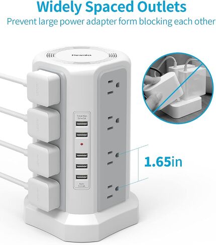 Surge Protector Power Strip with PD20W USB C,13A Thicker Extension Cord with Multiple Outlets 6FT Fararaka Tower Power Strip with USB Ports 2A2C,16AC,Office Supplies Dorm Essentials in Saudi Arabia