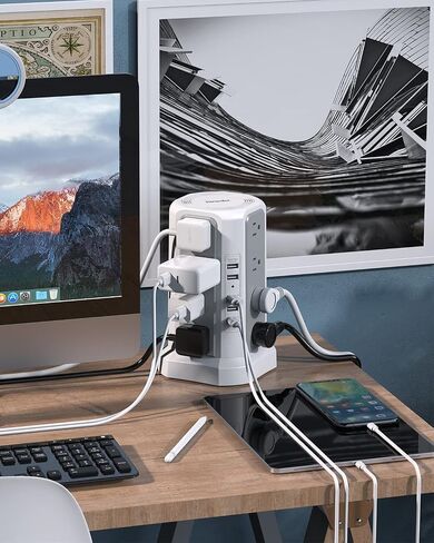 Surge Protector Power Strip with PD20W USB C,13A Thicker Extension Cord with Multiple Outlets 6FT Fararaka Tower Power Strip with USB Ports 2A2C,16AC,Office Supplies Dorm Essentials in Saudi Arabia