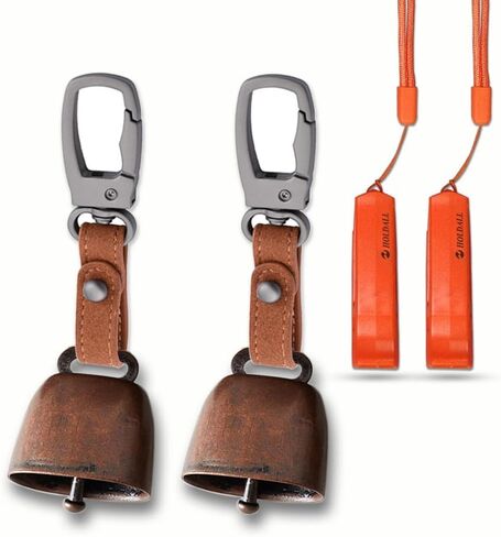 Loud Bear Bell with Silencer for Hikers, Bronze Colored Bear Bells with Emergency Whistle and Key-Chain Carabiner Set for Survival, Hiking, Trekking, Biking, Fishing, Climbing in Saudi Arabia