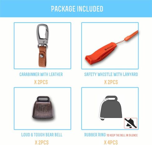 Loud Bear Bell with Silencer for Hikers, Bronze Colored Bear Bells with Emergency Whistle and Key-Chain Carabiner Set for Survival, Hiking, Trekking, Biking, Fishing, Climbing in Saudi Arabia
