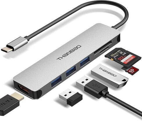 محول USB C Hub متعدد المنافذ - دونجل ألومنيوم محمول 7 في 1 مع مخرج HDMI 4K، 3 منافذ USB 3.0، قارئ بطاقة SD/TF متوافق مع أجهزة MacBook Pro وXPS والمزيد من الأجهزة من النوع C in Saudi Arabia