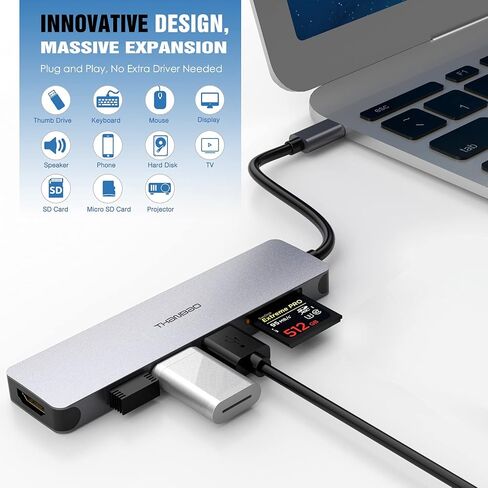 محول USB C Hub متعدد المنافذ - دونجل ألومنيوم محمول 7 في 1 مع مخرج HDMI 4K، 3 منافذ USB 3.0، قارئ بطاقة SD/TF متوافق مع أجهزة MacBook Pro وXPS والمزيد من الأجهزة من النوع C in Saudi Arabia