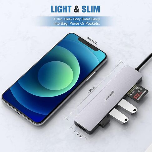 محول USB C Hub متعدد المنافذ - دونجل ألومنيوم محمول 7 في 1 مع مخرج HDMI 4K، 3 منافذ USB 3.0، قارئ بطاقة SD/TF متوافق مع أجهزة MacBook Pro وXPS والمزيد من الأجهزة من النوع C in Saudi Arabia