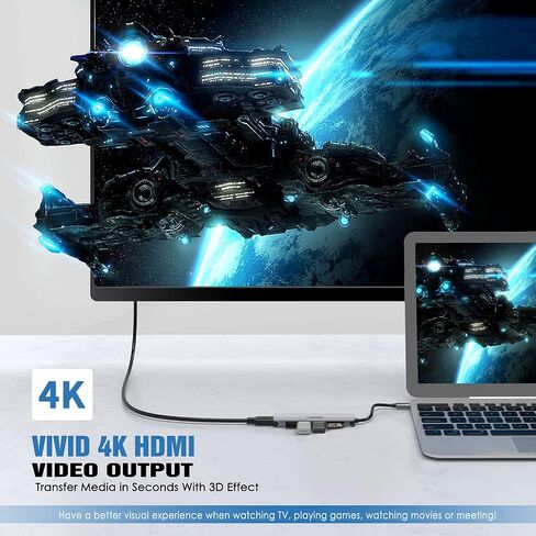 محول USB C Hub متعدد المنافذ - دونجل ألومنيوم محمول 7 في 1 مع مخرج HDMI 4K، 3 منافذ USB 3.0، قارئ بطاقة SD/TF متوافق مع أجهزة MacBook Pro وXPS والمزيد من الأجهزة من النوع C in Saudi Arabia