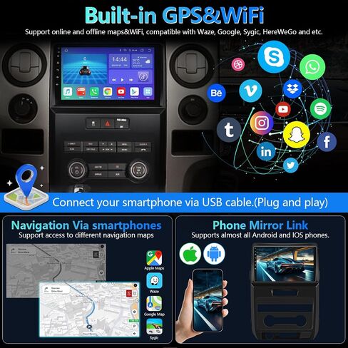 Car Audio System Suitable for Ford F150 Raptor 2009-2012 IPS Touch Screen car Radio Stereo Upgrade, with Carplay and Android Automatic Support Reverse Camera 2+32GB Manual air Conditioning(4 * 64) in Saudi Arabia