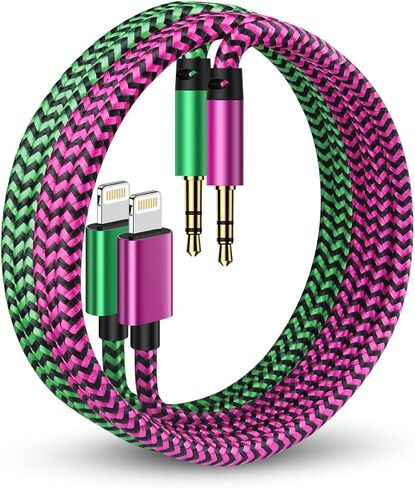 iPhone Aux Cord, [2pack/3ft] Lightning to 3.5mm Audio Auxiliary Cable for iPhone 14 13 12 11 Pro Max Xs Xr 8 7 Plus, iPad Mini, Male to Male Braided Apple Ox Wire for Car Stereo, Speaker, Headphone in Saudi Arabia