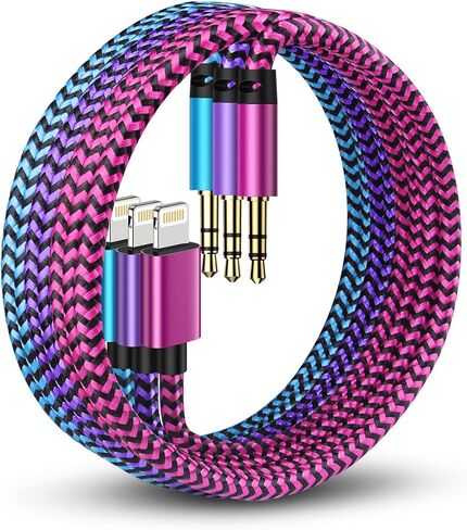 iPhone Aux Cord, Aux to 3.5mm Coiled Lightning Cable Auxiliar Audio Male in Kuwait