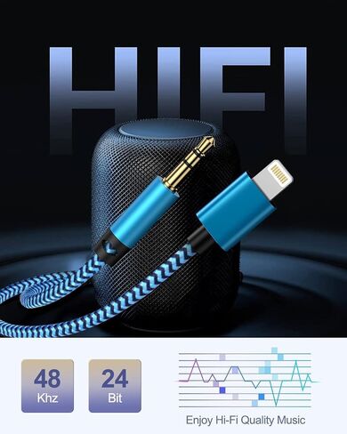 iPhone Aux Cord, Aux to 3.5mm Coiled Lightning Cable Auxiliar Audio Male in Kuwait