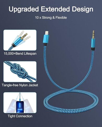 iPhone Aux Cord, Aux to 3.5mm Coiled Lightning Cable Auxiliar Audio Male in Kuwait