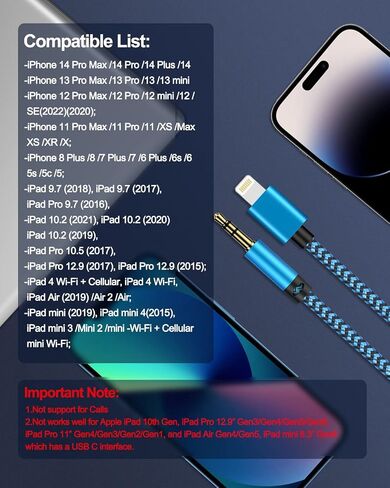 iPhone Aux Cord, Aux to 3.5mm Coiled Lightning Cable Auxiliar Audio Male in Kuwait