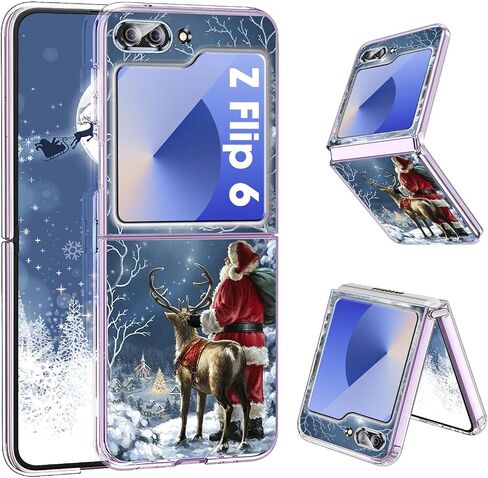 Compatible with Samsung Galaxy Z Flip 6 Case Clear Slim Protective Cases Santa TPU Z Flip 6 Back Cover Full Body Protector Animal Thin Phone Case for Samsung Galaxy Z Flip 6 5G Christmas (A) in Kuwait