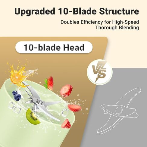 خلاط AMZCHEF المحمول، قوة قطع قوية مع 10 شفرات، المشي لمسافات طويلة، أجزاء آمنة للغسل في غسالة الأطباق، قابل لإعادة الشحن من النوع C، خلاط بالحجم الشخصي للمخفوقات والعصائر، خالي من مادة BPA، للرياضة والسفر in Kuwait