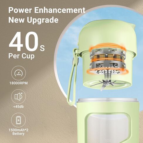 خلاط AMZCHEF المحمول، قوة قطع قوية مع 10 شفرات، المشي لمسافات طويلة، أجزاء آمنة للغسل في غسالة الأطباق، قابل لإعادة الشحن من النوع C، خلاط بالحجم الشخصي للمخفوقات والعصائر، خالي من مادة BPA، للرياضة والسفر in Kuwait