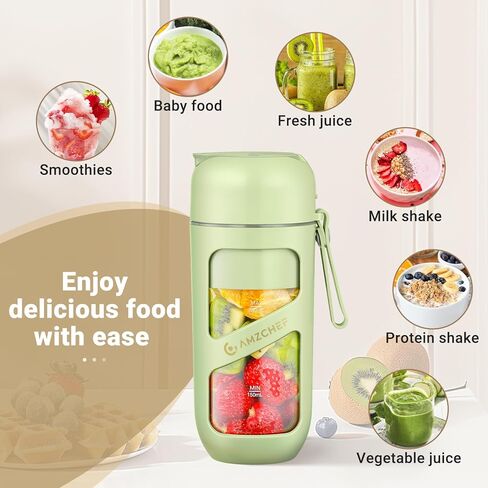 خلاط AMZCHEF المحمول، قوة قطع قوية مع 10 شفرات، المشي لمسافات طويلة، أجزاء آمنة للغسل في غسالة الأطباق، قابل لإعادة الشحن من النوع C، خلاط بالحجم الشخصي للمخفوقات والعصائر، خالي من مادة BPA، للرياضة والسفر in Kuwait