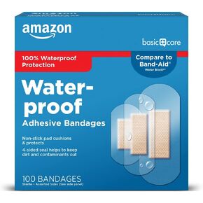 Amazon Basic Care Waterproof Clear Adhesive Bandages, First Aid and Wound Care Supplies, Assorted Sizes, 100 Count