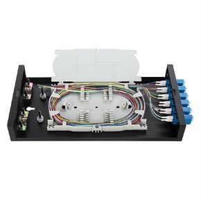 6 Port Optic Fiber Termination Box LC UPC Duplex Box Cables Wall Mount Fiber Enclosure with Spool (Includes a 1Meter 12 Strand LC Pigtail and 6 Port Panel