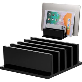Frienda 4-Compartment Acrylic Vertical Laptop Stand, Can Accommodate with a Thickness of Less Than 2 cm, Fits Most Laptop (Clear)