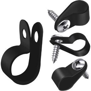 mankk 50PCS 1/2 Inch Rope Light Clips P-Style Mounting Clips Plastic Cable Clamps with Compatible Stainless Steel Pan Head Phillips Screws for Wire Management M-030-BK-LS