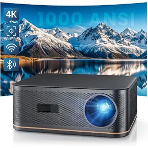 [AI Auto Focus/4K Support] Projector with WiFi 6 and Bluetooth 5.2, HAPPRUN 1000 ANSI Lumens Outdoor Movie Projector, 4P/6D Keystone, 50% Zoom&300" Screen, Home Theater Projector for Phone/TV Stick/PC