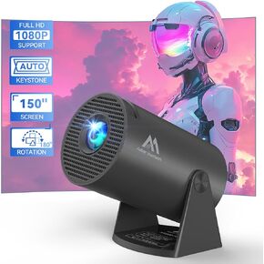 Mini Projector with WiFi and Bluetooth, 150" Portable Projector, 180°Adjustable Stand Smart Projector, 2.4G/5G/6G WiFi6 with Full HD 1080P, Home Projector Auto Keystone for TV Stick/Laptop/Phone
