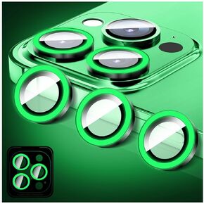 LucBuy Luminous Camera Lens Protector for iPhone 14 Pro/iPhone 14 Pro Max, Bling Noctilucent Tempered Glass Camera Cover Film Stickers, Upgraded Auto-Align Anti-Scratch Alloy Rings