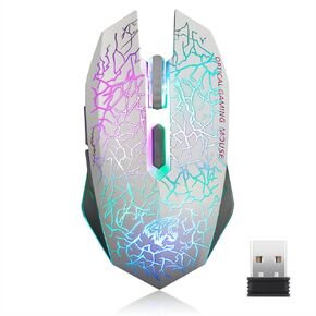 TENMOS M2 Wireless Gaming Mouse, Silent Rechargeable Optical USB Computer Mice Wireless with 7 Color LED Light, Ergonomic Design, 3 Adjustable DPI Compatible with Laptop/PC/Notebook, 6 Buttons (Black)
