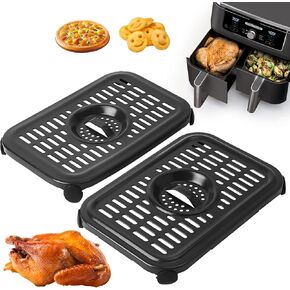 Air Fryer Grill Pan for Ninja Air Fryers, 2 Packs Replacement Air Fryer Crisper Plate Grill Plate Tray Accessories with Rubber Bumpers for Ninja Foodi DZ090 DZ201 DZ100 Air Fryer, Dishwasher Safe