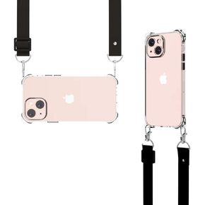 for iPhone 13 Crystal Clear Case with Detachable Adjustable Crossbody Strap, Slim Fit Shockproof Protective Phone Case with Anti-Lost Shoulder Neck Lanyard for Girls and Women