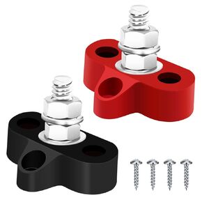 5/16"(M8) Bus Bar 12V 200A,Single M8 Studs Power Distribution Terminal Block,2 PCS (Red & Black) Positive Negative Battery Bus Bar for Auto Car Marine Boat